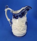 Blue And White Children Playing water jug High Victorian Serving Pottery Tin Glaze Mask Jug