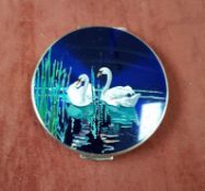 Vintage Stratton Compact with Swan Design with Blue Enamel Background Vintage