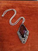 Art Deco Style Pendant Necklace Large Amethyst Coloured Center.