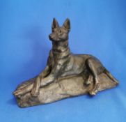 Unusual Hand Carved Slate German Shepherd Reclining Dog Figurine Sculpture Signed