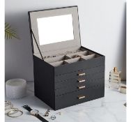 (UR135) Black Faux Leather 5 Tier Jewellery Box With 4 drawers and a top section with various ...