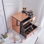 (UR132) 3 Drawer Rose Gold Mirrored Jewellery Box Ð Silver Handles Ð Storage/Desk Tidy/Org...
