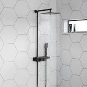 (UR120) Matte Black Square Thermostatic Bar Mixer Shower Set Valve with Shelf 10