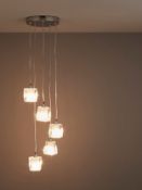 (UR67) Borrello Silver effect 5 Lamp Pendant Ceiling light The low hanging glass block design ...