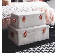 (UR140) Grey Velvet Trunks - Set of 2 The grey velvet exterior gives these trunks a glam finis...
