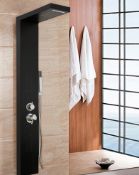(UR121) Black Modern Bathroom Shower Column Tower Panel System With Hand held Massage Jets. RRP...