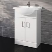 (UR76) 550X300MM QUARTZ GLOSS WHITE BUILT IN BASIN CABINET. RRP £349.99.Comes complete with ba...