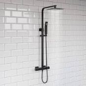 (UR126) Matte Black Square Thermostatic Bar Mixer Electric Shower Set Chrome Valve 8