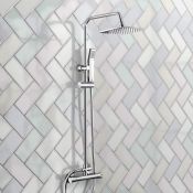 (UR64) Exposed Thermostatic 2-Way Bar Mixer Shower Set Chrome Valve 200mm Square Head + Handhel...