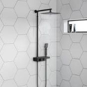 (RC64) Matte Black Square Thermostatic Bar Mixer Shower Set Valve with Shelf 10
