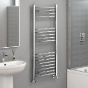 (HM140) 1100x450mm - 20mm Tubes - Chrome Curved Rail Ladder Towel Radiator. RRP £259.99.Made f...