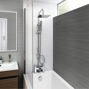 (RC105) Modern Chrome Riser Rail Mixer Square Shower Head Kit for Bath Tap. RRP £278.99. Chrom...