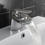 (DE105) Modern Waterfall Chromer Basin Sink Mixer Tap Bathroom Lever Faucet. Chrome plated soli...