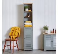 (HM121) Shrewsbury Bathroom Tallboy MDF frame painted in a modern grey, with solid ash shelvin...