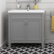 (DD4) 800mm Melbourne Earl Grey Double Door Vanity Unit - Floor Standing. RRP £739.99.Comes c...