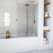 (VD116) 1275mm AQUALUX BATH SCREEN FRAMED POLISHED SILVER 820 X 1275MM. RRP £124.99. Framed ba...