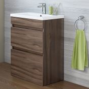 600mm Trent Walnut Effect Double Drawer Basin Cabinet - Floor Standing. RRP £499.99.Comes com...