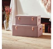 (QR102) Velvet Pink Storage Trunks – Set of 2. These plush velvet trunks with rose gold hardw...