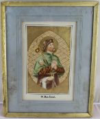 Antique Illuminated Watercolour of Saint Rochus