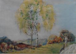 Shepherd and flock watercolour by Tom Purvis (1888 – 1959)