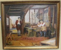 Shipmaker Genre Painting Signed H.Keen Set in Gilt Frame