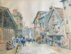 C19th watercolour of Honfleur France