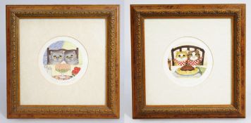 Pair of Small Linda Jane Smith Cat Limited Edition Framed Prints
