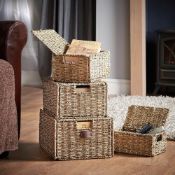 (KG48) Set of 4 Seagrass Baskets with Lids. Set of 4 multi-purpose baskets with lids Great for...