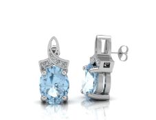 9ct White Gold Diamond And Blue Topaz Earring 0.03 Carats