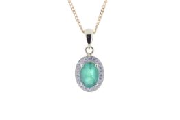 9ct Yellow Gold Diamond And Emerald Pendant 0.11 Carats