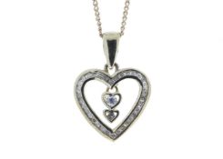 9ct Yellow Gold Heart Pendant Set With Diamonds & 2 Hanging Inner Hearts 0.21 Carats