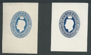 Australia 1946 5/10d Food Parcel Label cut outs - two different Dies in light and dark blue on gimme