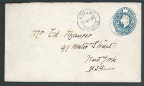 Bahamas 1907 2.1/2d Postal Stationery envelope to the U.S.A. cancelled by the uncommon