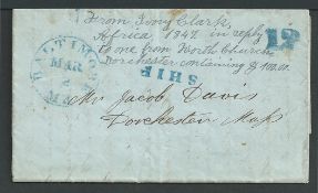 Liberia 1847 Entire letter written by a missionary Ivory Clarke from 