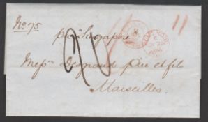 Hong Kong/Malta 1860 Entire letter prepaid 1/- from Hong Kong to Marseille endorsed 