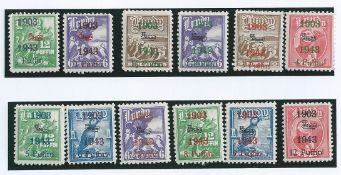 Great Britain Lundy Island 1943 Wright Bros. surcharges set of 12 fine mint
