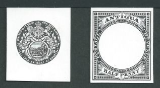 Antigua 1902 Seal of the Colony issue Die Proofs of the central vignette or the 1./2d frame, both in