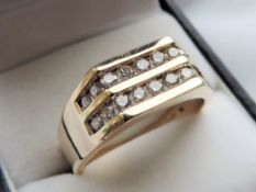 Gents 9Ct Gold Diamond Signet Ring 1Carat Diamonds Size Y
