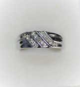 10Ct White Gold Diamond Diagonal Half Hoop Ring