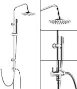 (LV91) Modern Chrome Riser Rail Mixer Round Shower Head Kit for Bath Tap. Chrome effect finish...