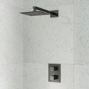 (LV43) Square Brushed Nickel Thermostatic Shower Kit & Medium Head. Constructed from solid sta...