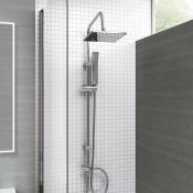 (LV46) Modern Chrome Riser Rail Mixer Square Shower Head Kit for Bath Tap. Chrome effect finish...