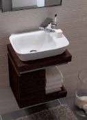 (QR69) Keramag Silk Walnut Hand rinse Basin Vanity Unit with Storage. RRP £1,079.99. Comes com...