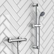 (LV92) Chrome Thermostatic Shower Mixer Valve Adjustable Riser Rail + Handset Head Set. Solid b...