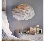 (LV159) Grey Feather Table Lamp. Unique grey faux feather table tamp Diffuses light for a gen...