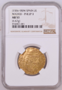 (1556-98)M SPAIN MADRID - PHILIP II 2 Escudos - AU53