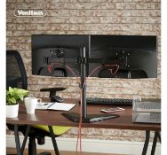 (HZ73)Dual Arm Desk Mount with Stand Holds two 13-32” television or monitor screens up to 8k...