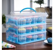 (HZ15) 3 Tier Cupcake Carrier Blue The stylish way to store your cakes and cupcakes Rotatable...