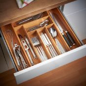(HZ123) Extendable Bamboo Cutlery Tray Extending design can be easily configured to 6 - 8 comp...