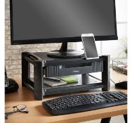 (HZ125) Monitor Stand with Drawer Adjustable height smart stand with two shelves and drawer fo...
